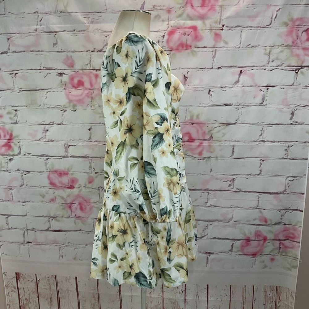 Avant Look Women's Puff Sleeve Off The Shoulder Floral Pleated Dress Cream Size - Picture 7 of 14